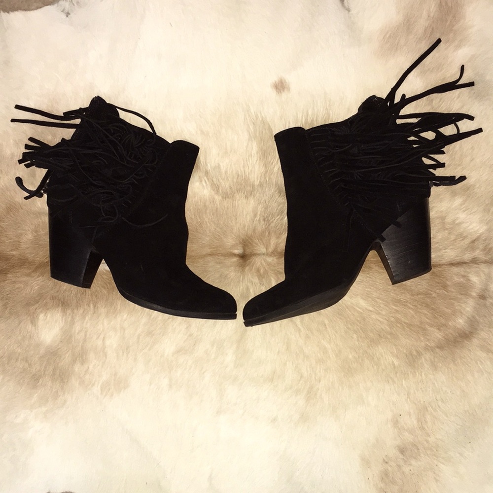Yellow Box Black Suede Fringed Boots